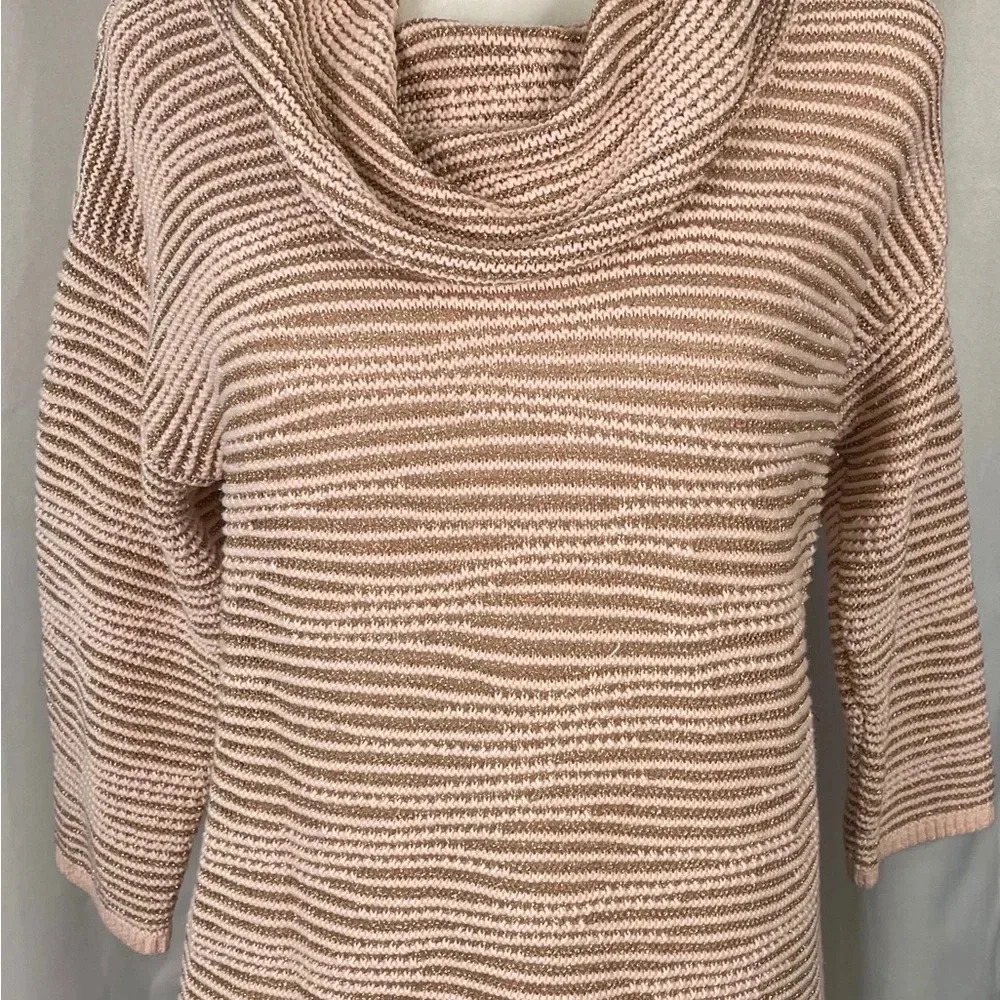 New York & Company pink and‎ gold striped Women Sweater, cowl neck